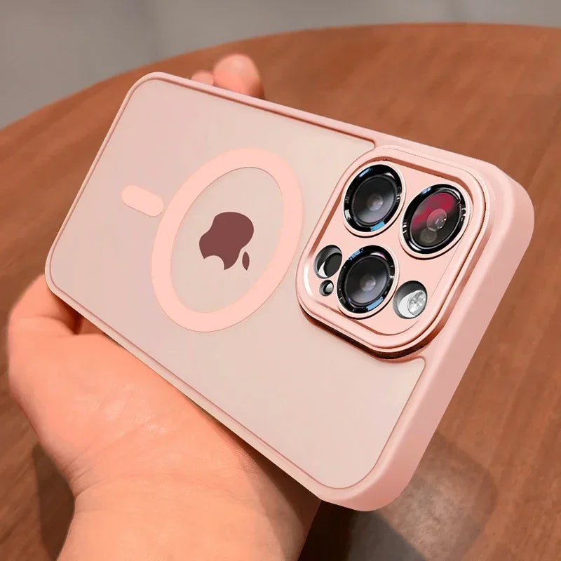 **Luxury Frosted Magnetic Case for iPhone 12–18 Pro Max | MagSafe Compatible with Lens Protection**