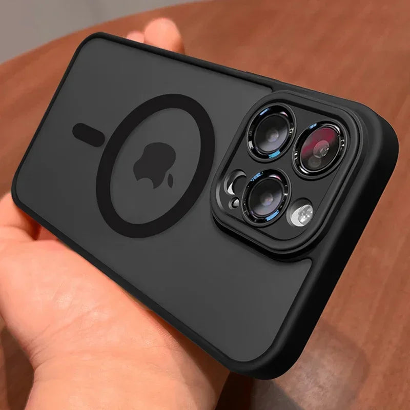 **Luxury Frosted Magnetic Case for iPhone 12–18 Pro Max | MagSafe Compatible with Lens Protection**