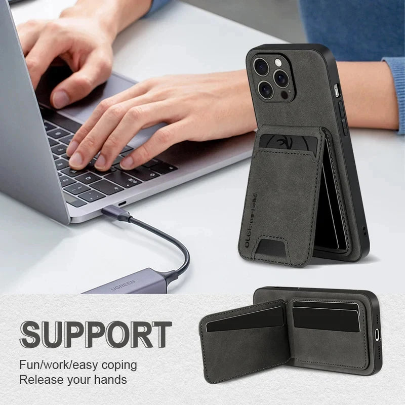 Luxury Leather Wallet Phone Case with Card Holder for iPhone 17 16 15 14 13 12 11 Pro Max