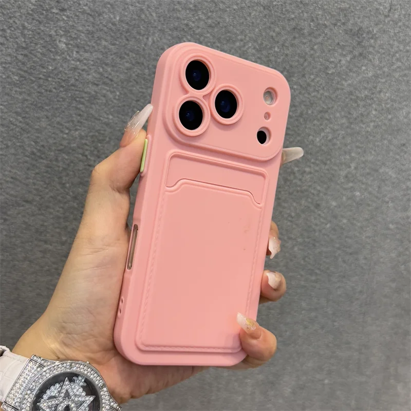 **Luxury Soft Silicone Wallet Case for iPhone 11–17 | Slim Shockproof Card Holder Cover**