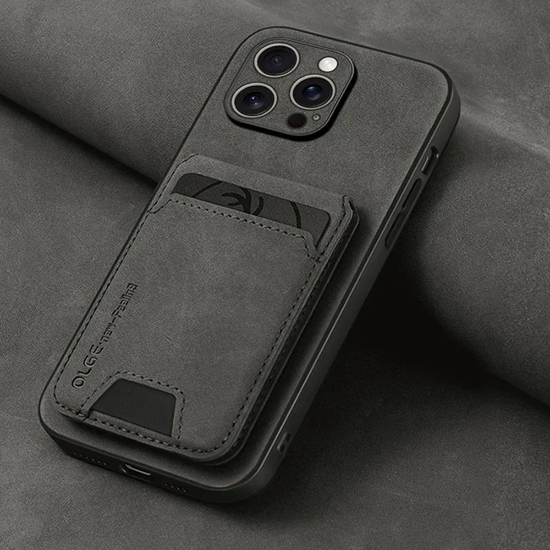 Luxury Leather Wallet Phone Case with Card Holder for iPhone 17 16 15 14 13 12 11 Pro Max