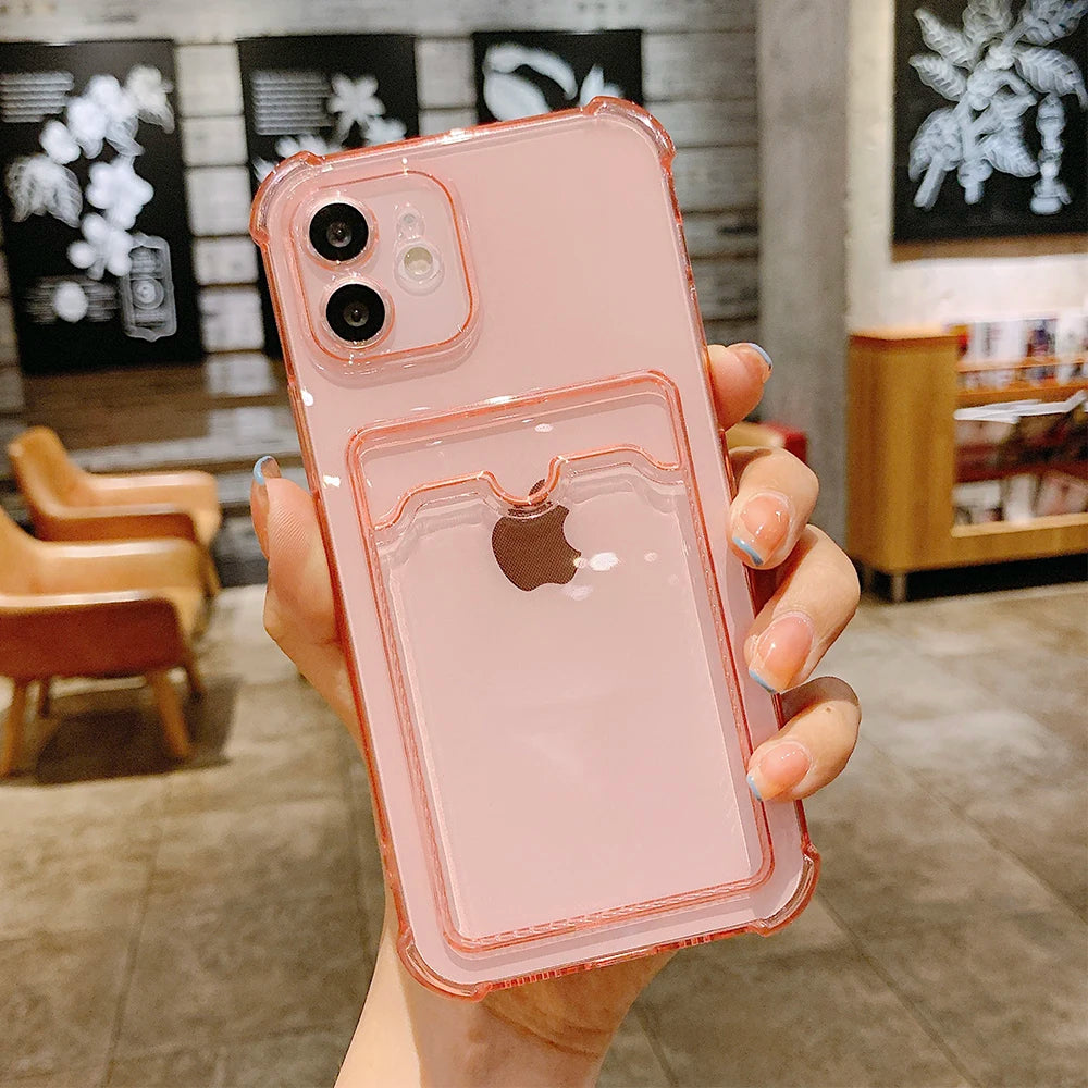 **Luxe Clear Wallet Case for iPhone 11–17 | Transparent Card Holder & Protective Cover**