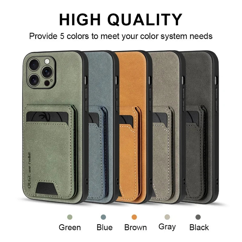 Luxury Leather Wallet Phone Case with Card Holder for iPhone 17 16 15 14 13 12 11 Pro Max