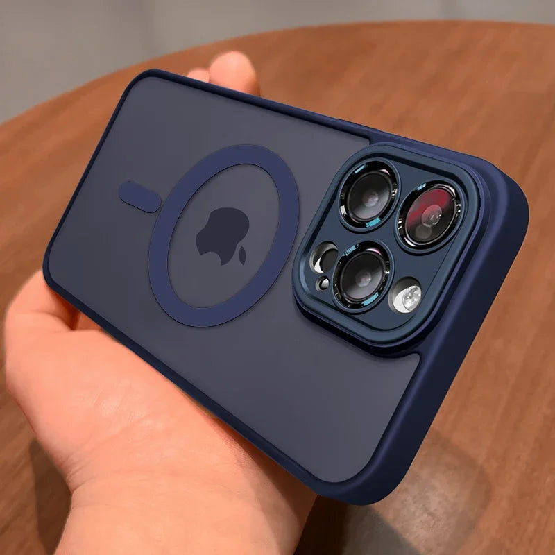 **Luxury Frosted Magnetic Case for iPhone 12–18 Pro Max | MagSafe Compatible with Lens Protection**