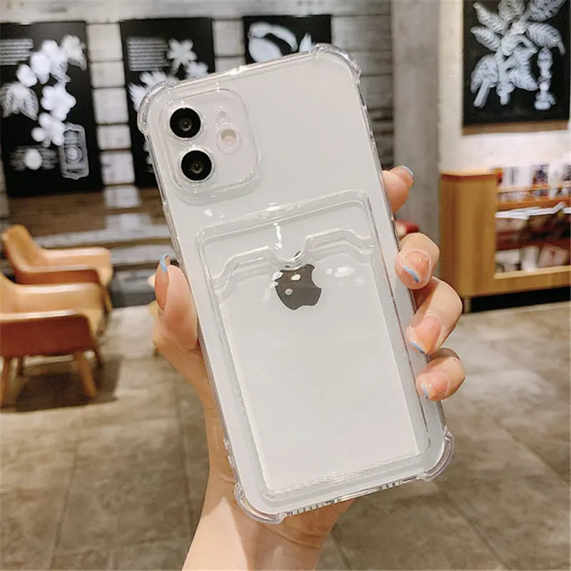 **Luxe Clear Wallet Case for iPhone 11–17 | Transparent Card Holder & Protective Cover**