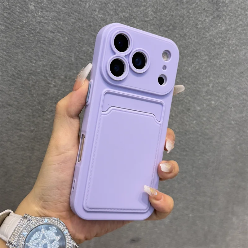 **Luxury Soft Silicone Wallet Case for iPhone 11–17 | Slim Shockproof Card Holder Cover**