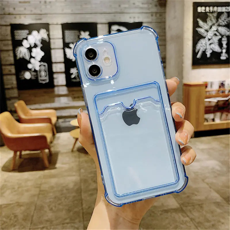 **Luxe Clear Wallet Case for iPhone 11–17 | Transparent Card Holder & Protective Cover**