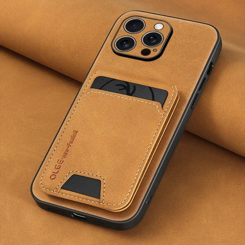 Luxury Leather Wallet Phone Case with Card Holder for iPhone 17 16 15 14 13 12 11 Pro Max