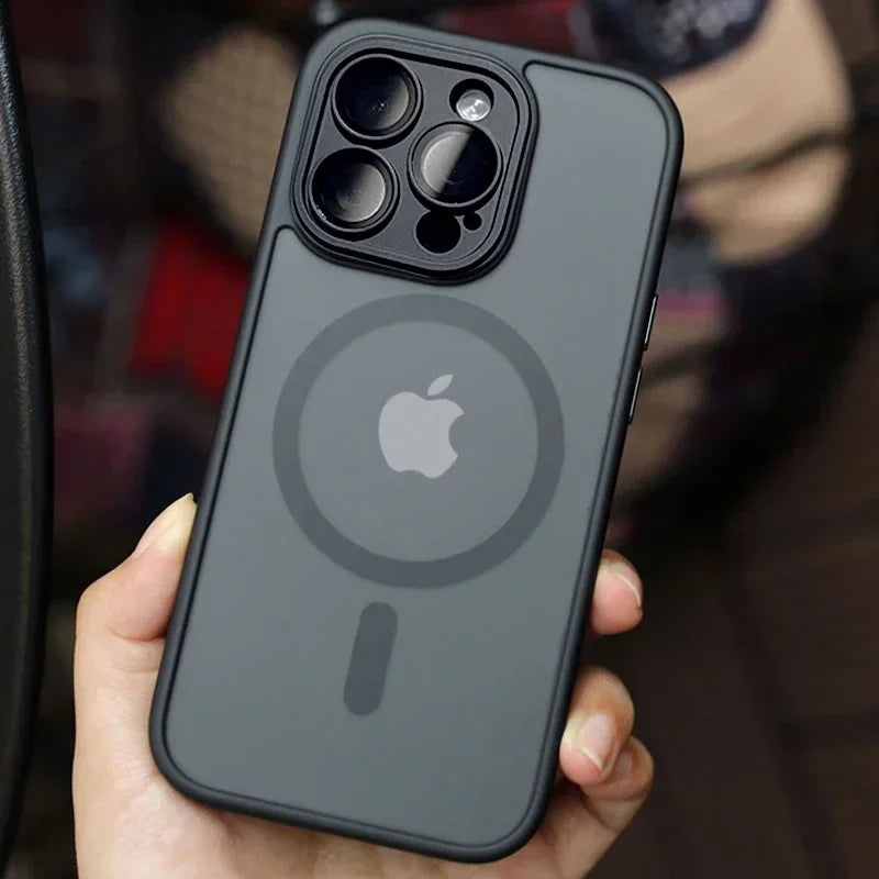 **Luxury Frosted Magnetic Case for iPhone 12–18 Pro Max | MagSafe Compatible with Lens Protection**