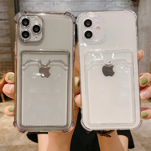 **Luxe Clear Wallet Case for iPhone 11–17 | Transparent Card Holder & Protective Cover**