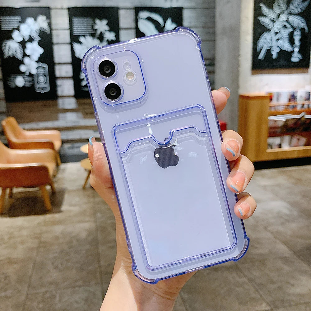 **Luxe Clear Wallet Case for iPhone 11–17 | Transparent Card Holder & Protective Cover**
