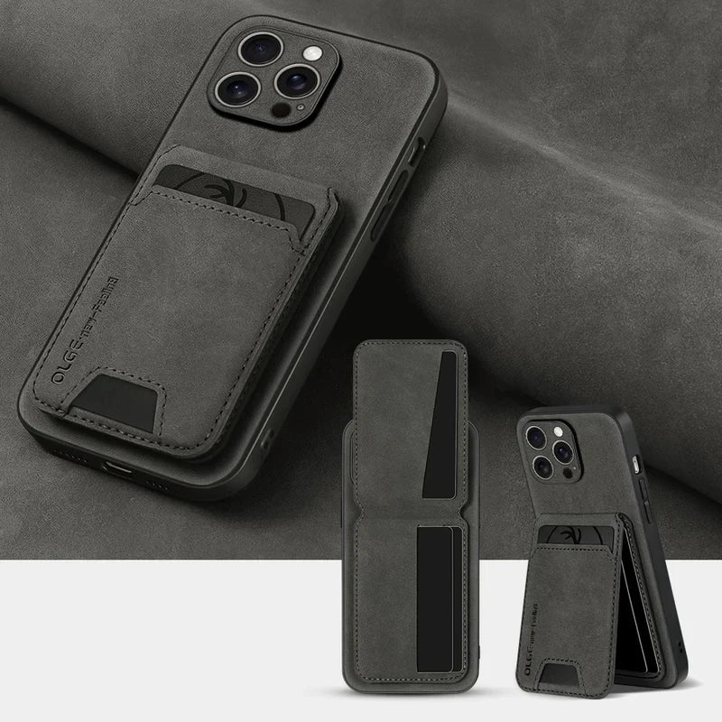 Luxury Leather Wallet Phone Case with Card Holder for iPhone 17 16 15 14 13 12 11 Pro Max