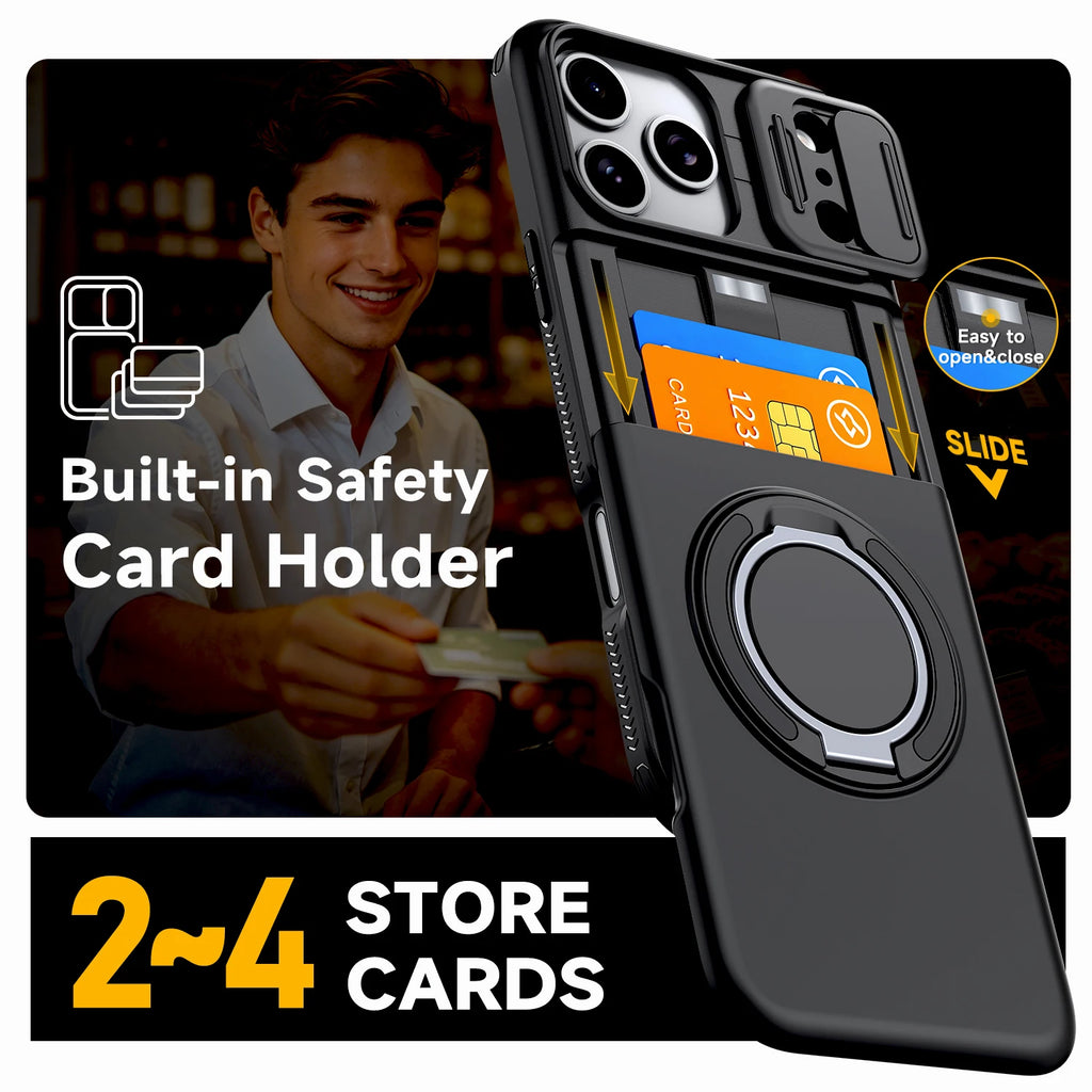 **Luxury Wallet Case for iPhone 12–18 Pro Max | Shockproof Armor Cover with Card Holder & Stand**