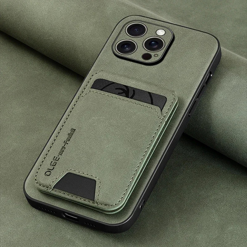 Luxury Leather Wallet Phone Case with Card Holder for iPhone 17 16 15 14 13 12 11 Pro Max