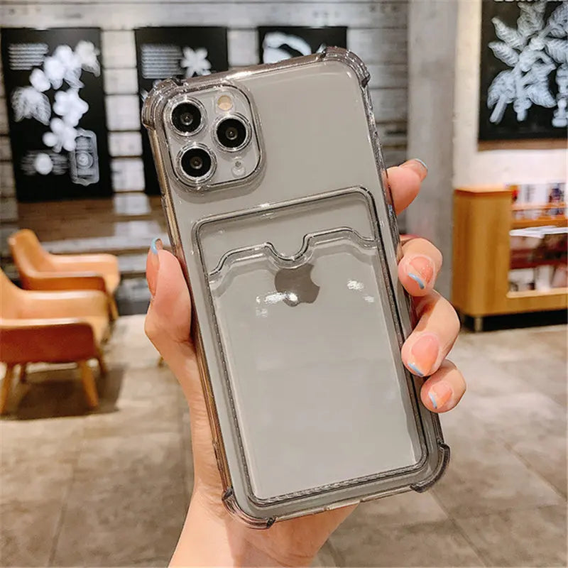 **Luxe Clear Wallet Case for iPhone 11–17 | Transparent Card Holder & Protective Cover**