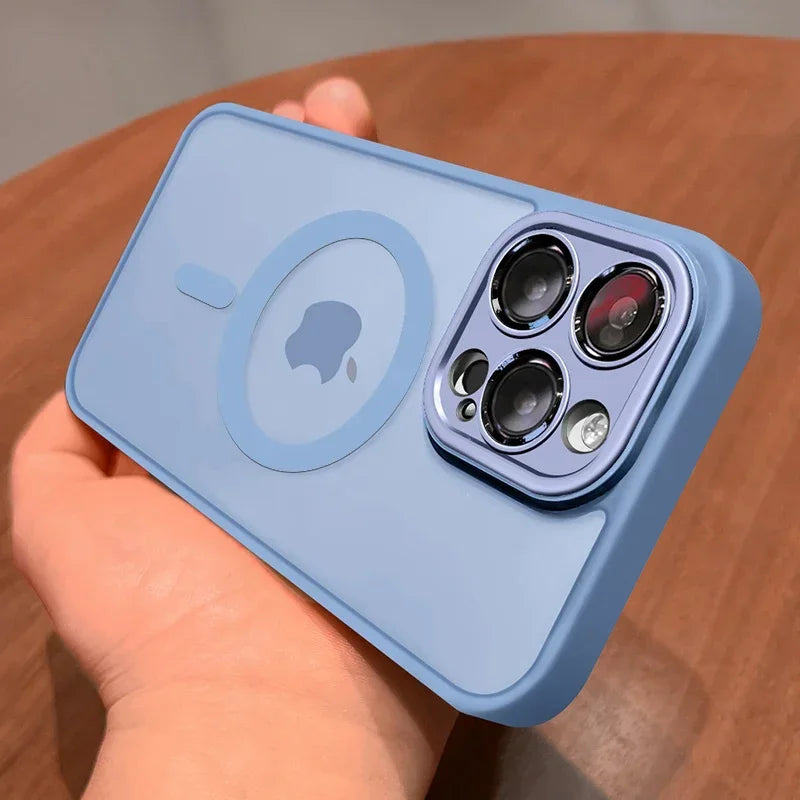 **Luxury Frosted Magnetic Case for iPhone 12–18 Pro Max | MagSafe Compatible with Lens Protection**