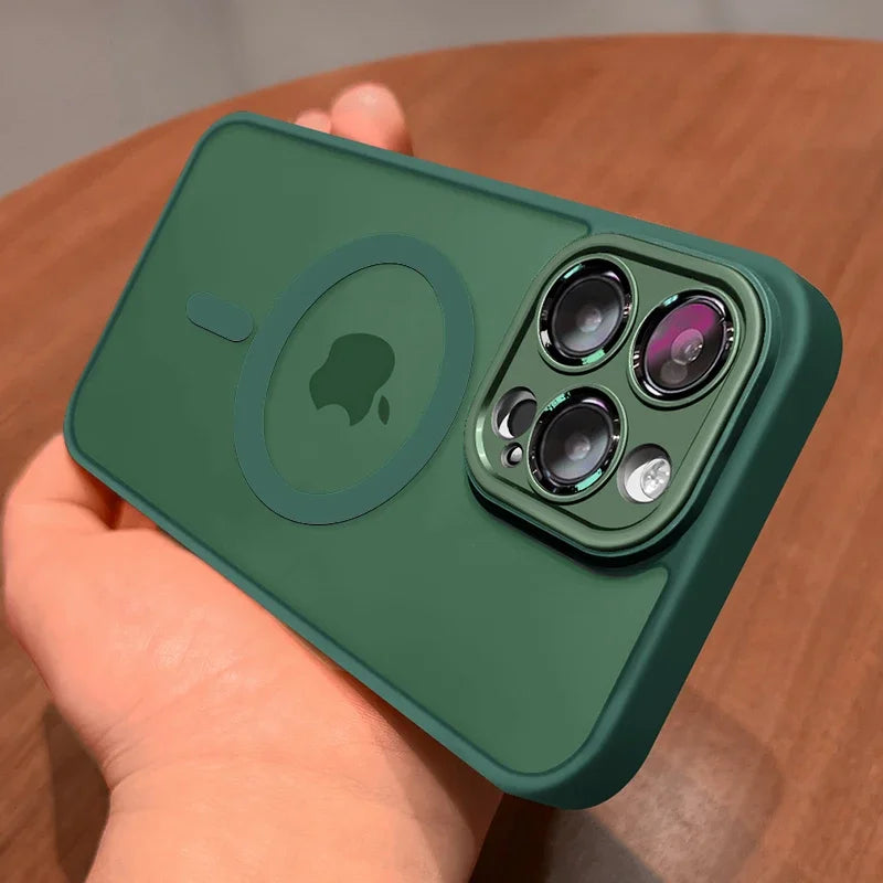 **Luxury Frosted Magnetic Case for iPhone 12–18 Pro Max | MagSafe Compatible with Lens Protection**